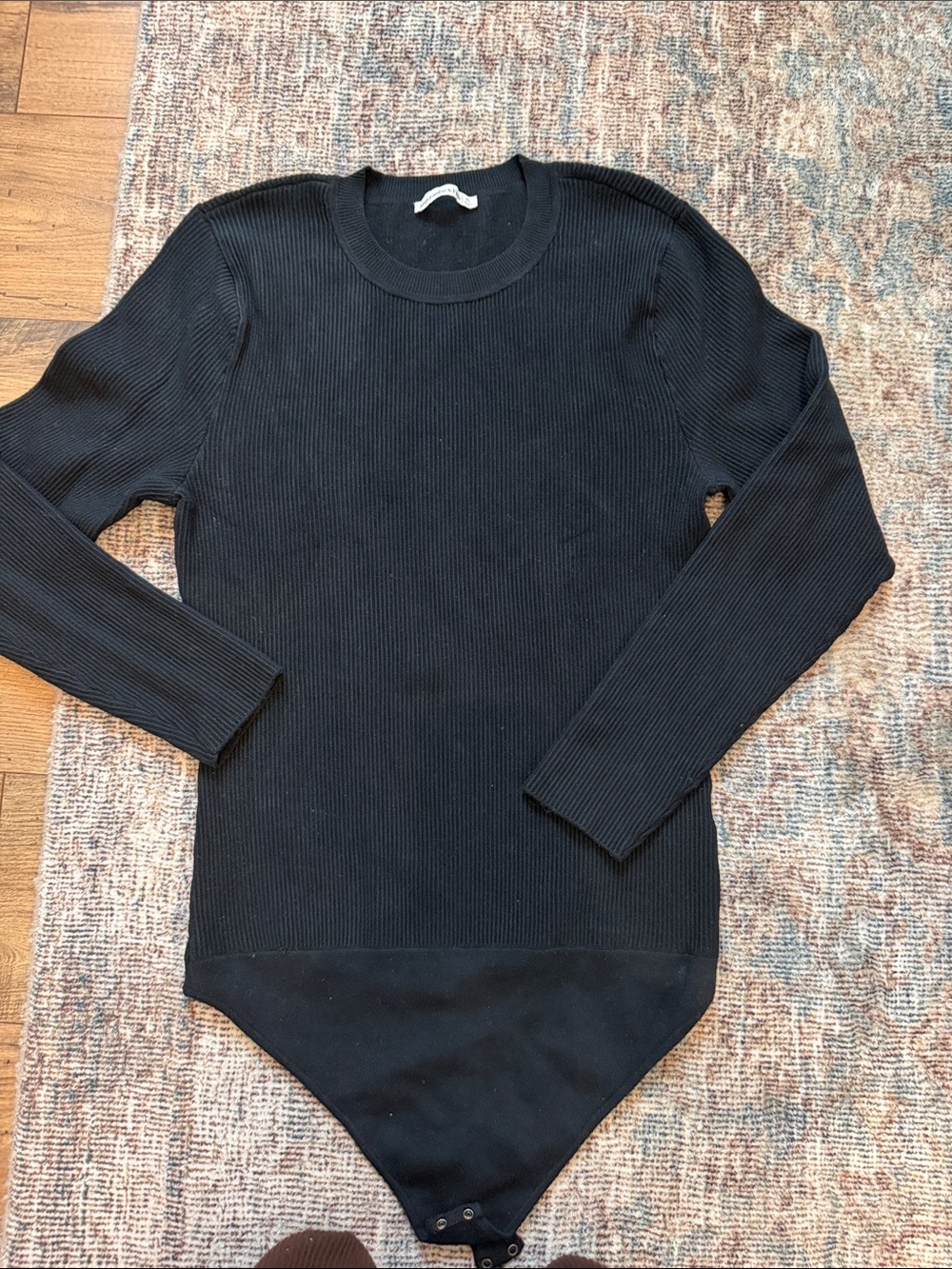 Abercrombie & Fitch Black Ribbed Long-Sleeve Sweater Bodysuit